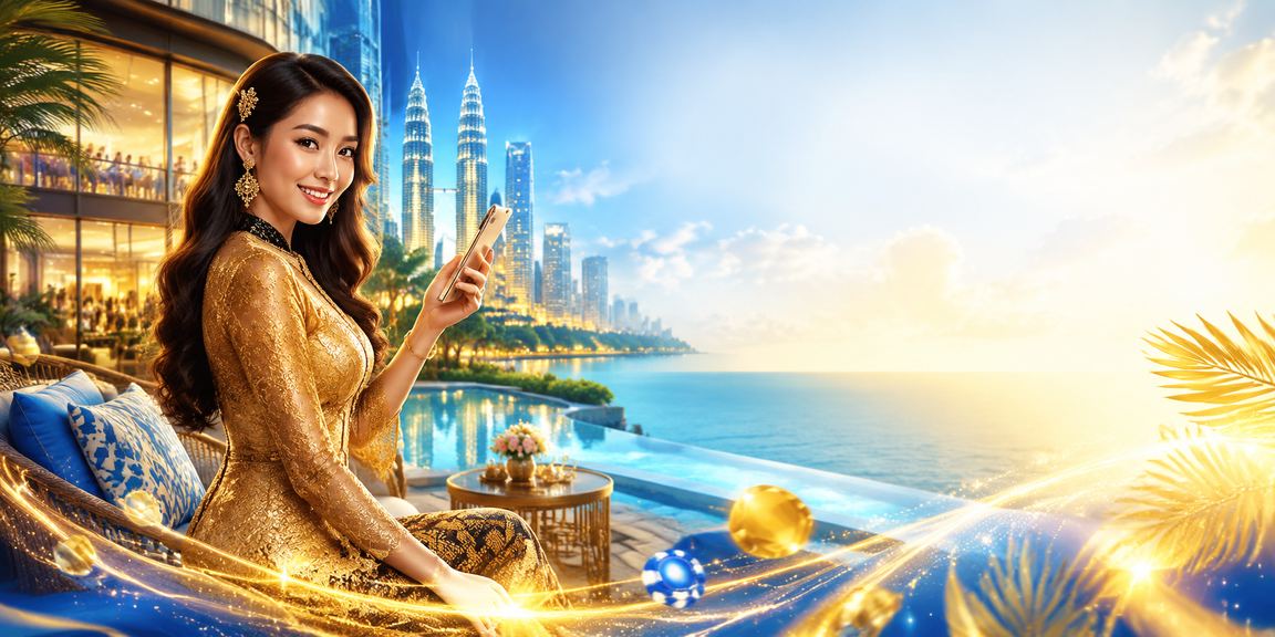 Pengguna wanita Malaysia berbaju kebaya membuat deposit untuk kasino e39 di Kuala Lumpur