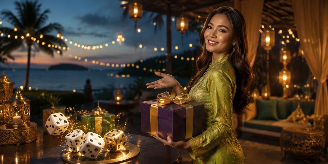 Suasana permainan slot dan dadu tema Hari Raya di Langkawi Malaysia